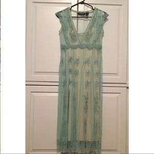 Beaded and embroidered seafoam midi dress